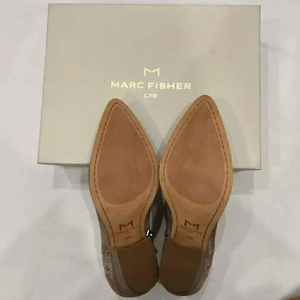 New MARC FISHER Deni Suede Stud Western Booties 7.5 Taupe Brown